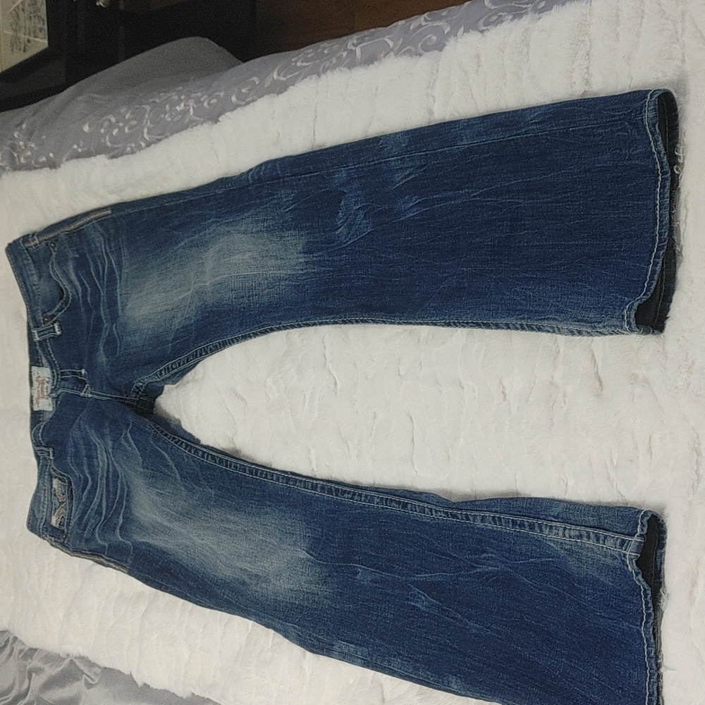 Big Star Maddie Boot Deep Stretchy Blue Jeans Bootcut Sz 34 (?) - Picture 1 of 11
